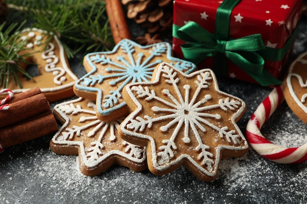 Concept of Christmas food with tasty cookie