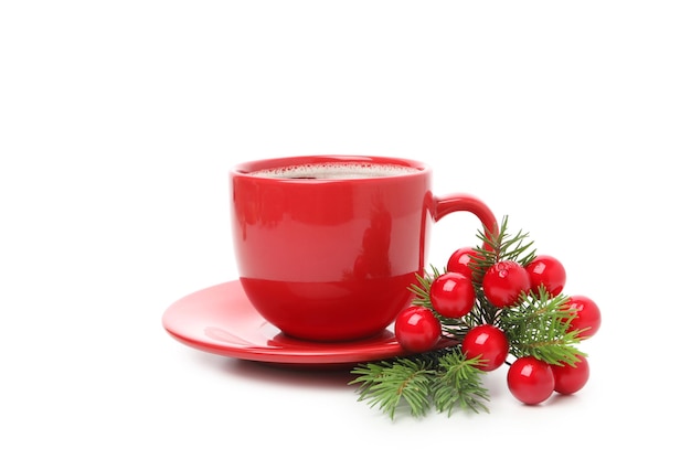 Concept of Christmas and Happy New Year Christmas coffee isolated on white background