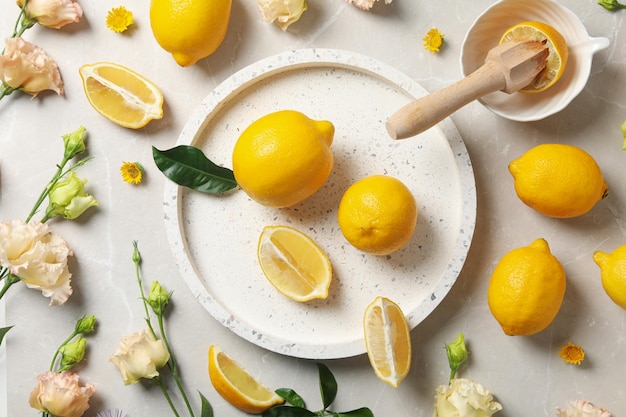 Concept of citrus fruit lemon top view