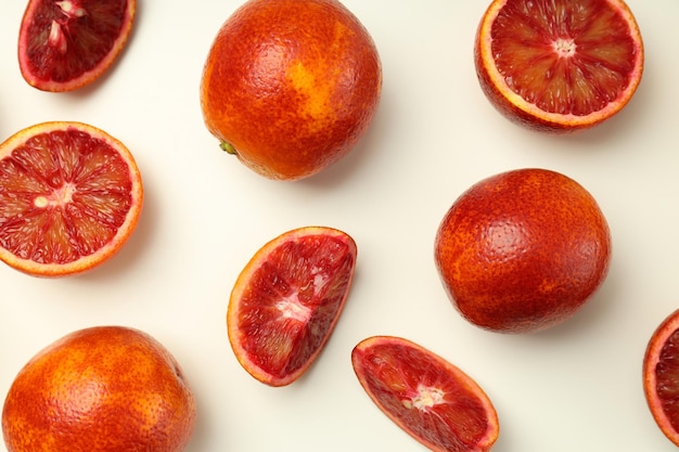 Concept of citrus fruit red orange on white background