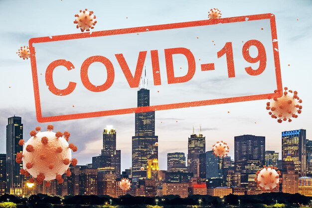 Photo concept city closed for quarantine due to coronavirus covid19 chicago usa