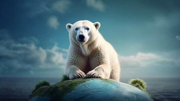 気候変動と地球温暖化の概念 北極クマと地球AIGenerative AI