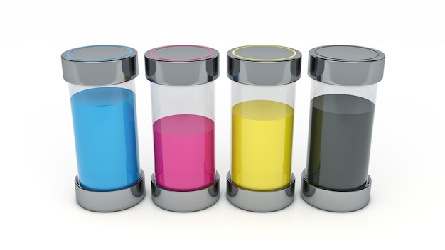 concept CMYK-printcartridge, 3D-rendering