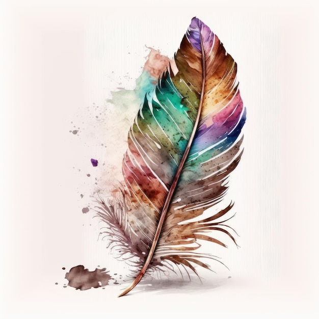 Concept of colorful boho feather isolated on white background in watercolor
