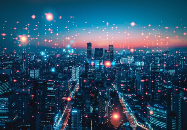 Photo concept of communication and telecommunications networks big data connection technology the concept of smart cities and the digital transformation of government