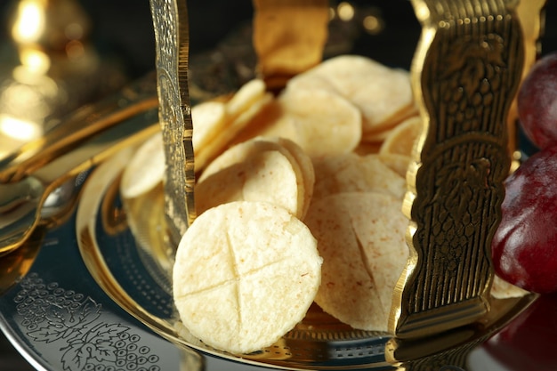 Concept or composition of Eucharist close up