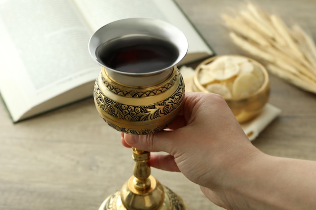 Concept or composition of Eucharist close up