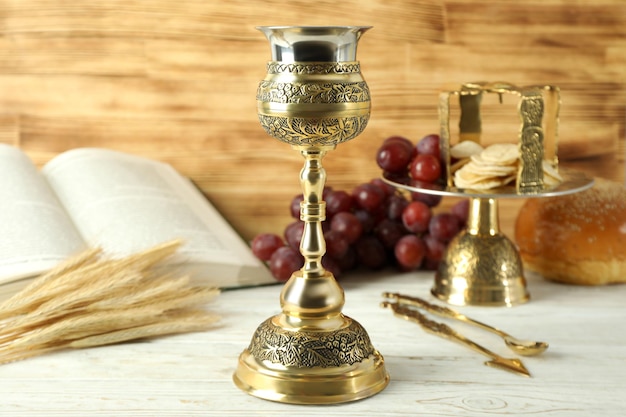 Photo concept or composition of eucharist with different accessories