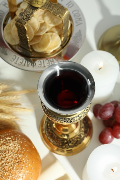 Photo concept or composition of eucharist with different accessories