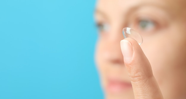 Photo concept of contact lenses for eyes, health care