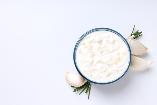 Photo concept of cooking garlic sauce space for text