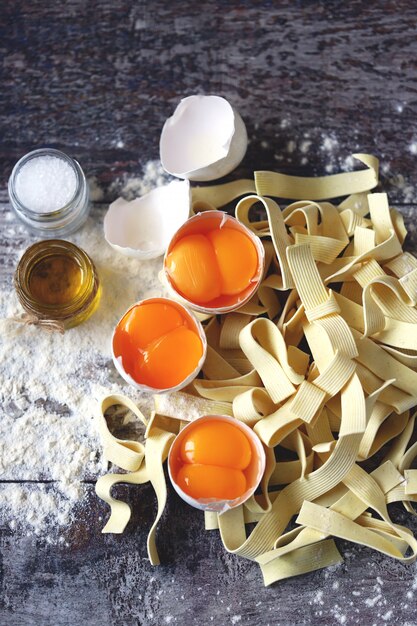 The concept of cooking homemade egg noodles.