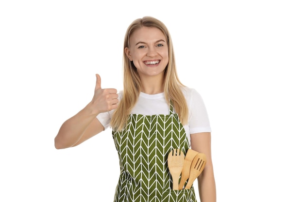 Concept of cooking with young woman isolated on white background