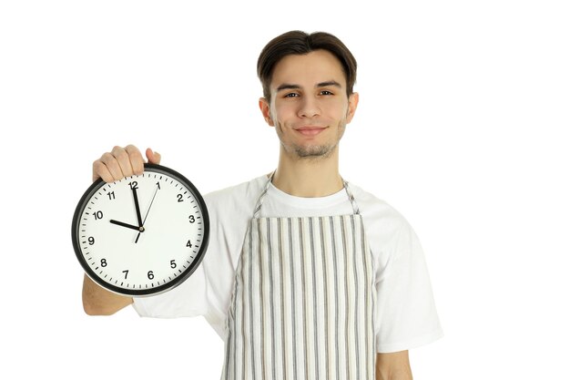 Concept of cooking young man chef isolated on white background