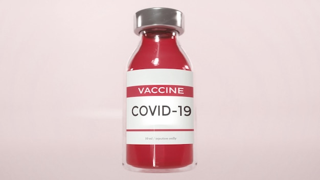 Concetto di vaccino contro il coronavirus covid-19. flacone di vaccino medico. rendering 3d.