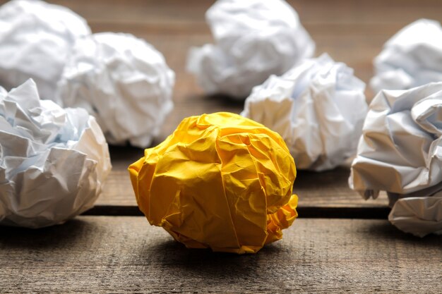 Photo concept creative idea. concept of creative idea. balls of crumpled paper. metaphor, inspiration.