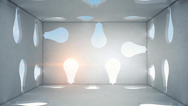 Concept of creativity and innovation with light bulbs as symbol. Mixed media