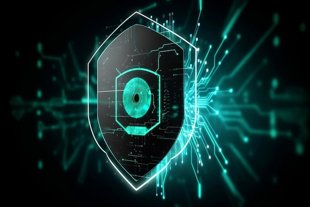 Concept of cyber security designed as lock on defensive shield generative ai