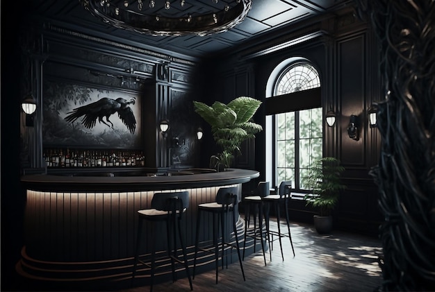 Фото Концептуальный темный старый ресторан с баром generative ai