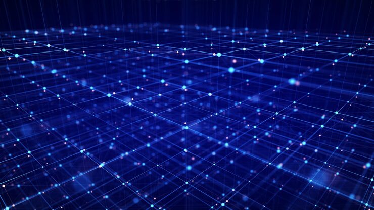 Photo 블록체인 네트워크의 데이터 연결 개념 디지털 사이버 공간 데이터 흐름 배경 네트워크 연결 구조 빅 데이터 시각화 3d 렌더링