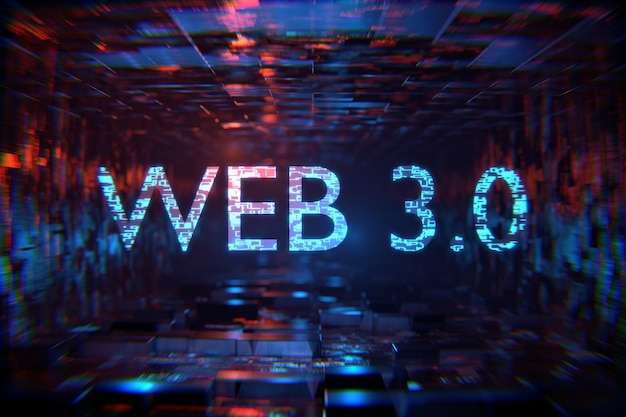 Concetto di rendering 3d di internet decentralizzato l'iscrizione web 30 nel tunnel tecnologico