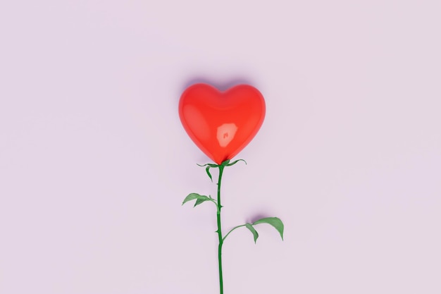 The concept of a declaration of love a rose with a heart instead of a bud on a white background