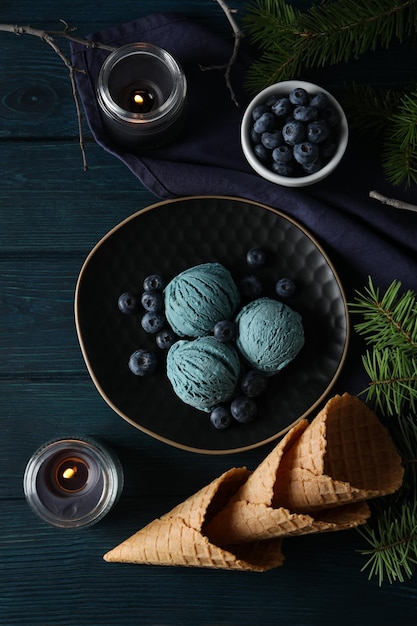 Concept of delicious food ice cream top view