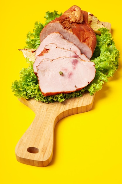 Concept of delicious food tasty ham meat