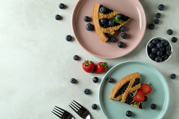 Concept of delicious food with blueberry pie