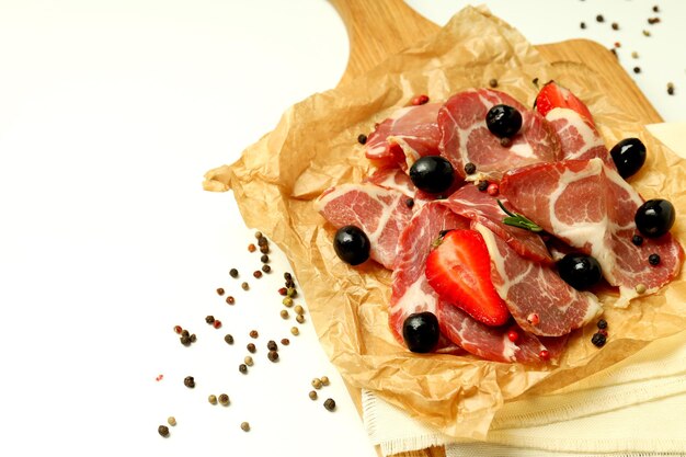 Concept of delicious food with jamon space for text