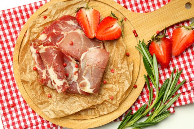 Concetto di cibo delizioso con vista dall'alto di jamon