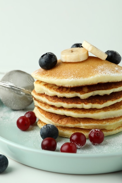 Concept of delicious food with pancakes, close up