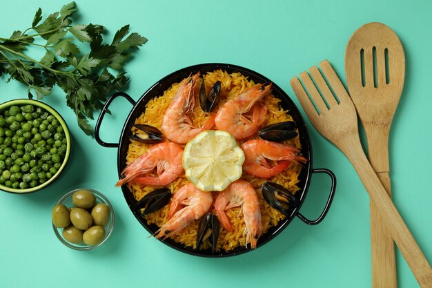 Concept of delicious food with Spanish Paella