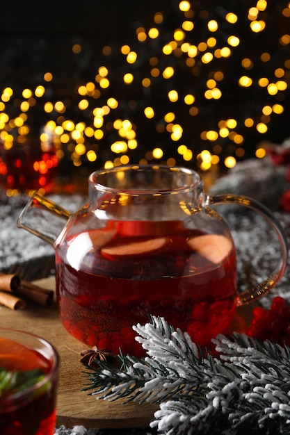 Concept of delicious hot drink tea berry fruit tea