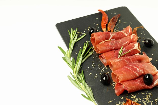 Concept of delicious Spanish cuisine jamon space for text