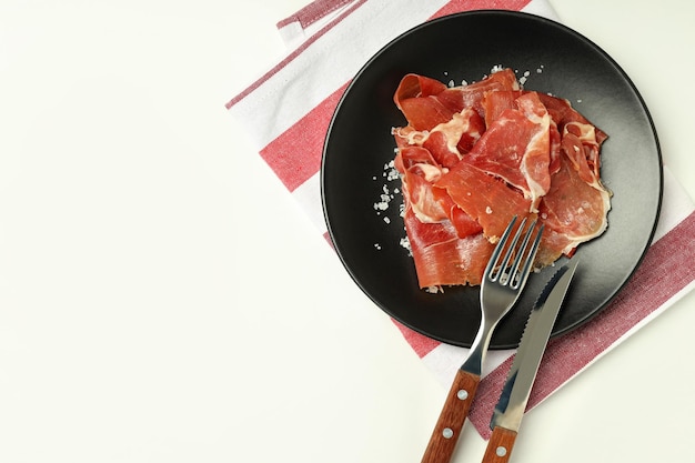 Concept of delicious Spanish cuisine jamon space for text