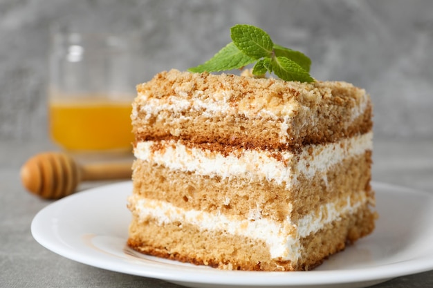 Concept of delicious sweet food honey cake