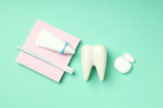 Concept of dental care or tooth care top view