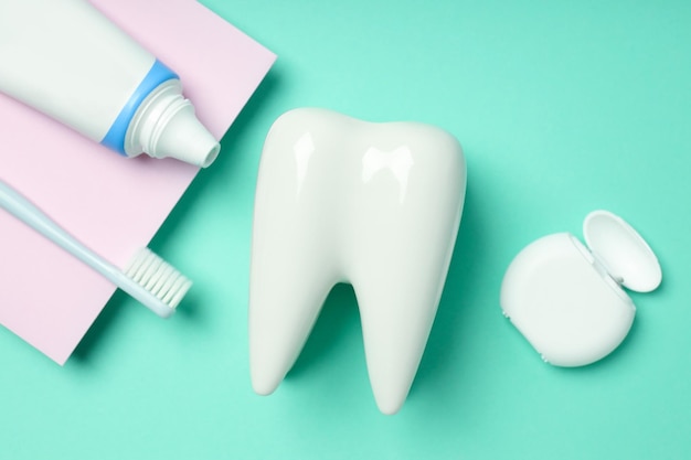 Concept of dental care tooth care top view