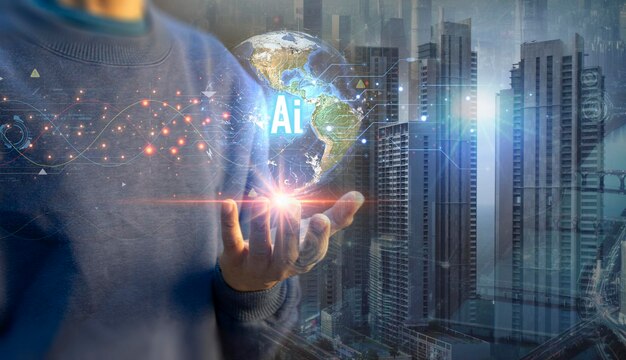 The concept of developing artificial intelligence and developing the world into the future