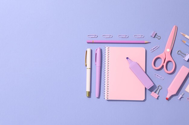 Concept of different stationery accessories stationery accessories for office work