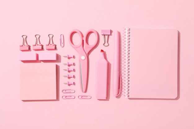 Concept of different stationery accessories stationery accessories for office work