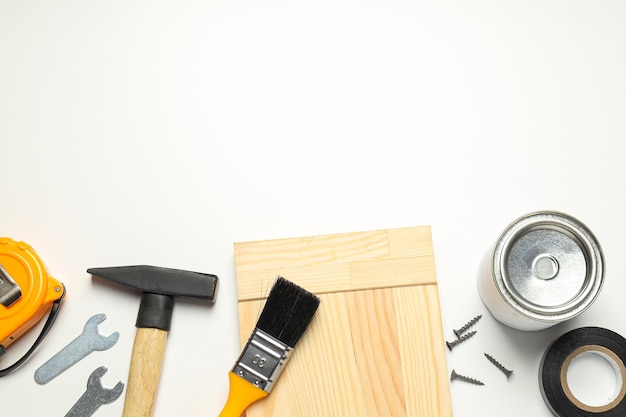 Foto concetto di diversi accessori di lavoro forniture e strumenti di ingegneria