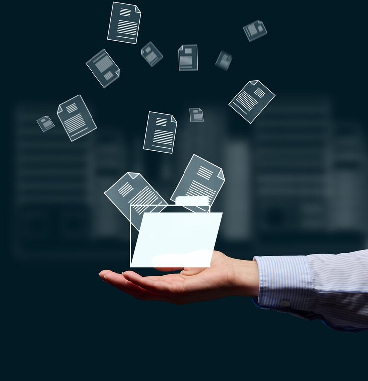 Photo the concept of document flow in the company the transition to paperless technology electronic document management reduction of bureaucracy