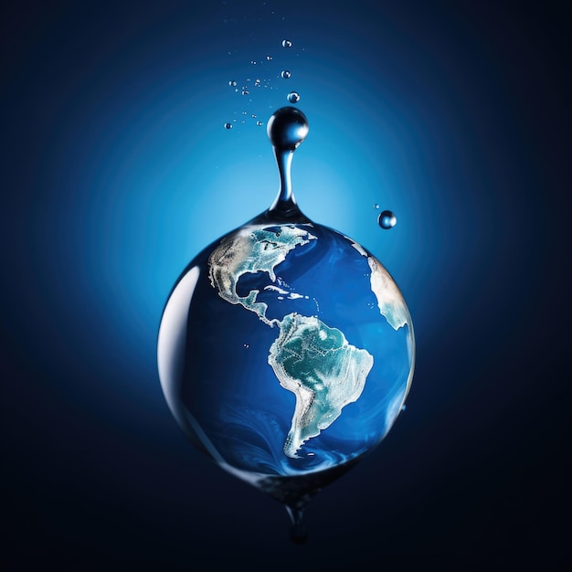 Концепция экологии забота о природе Планета Земля в капле воды Генеративный ИИ
