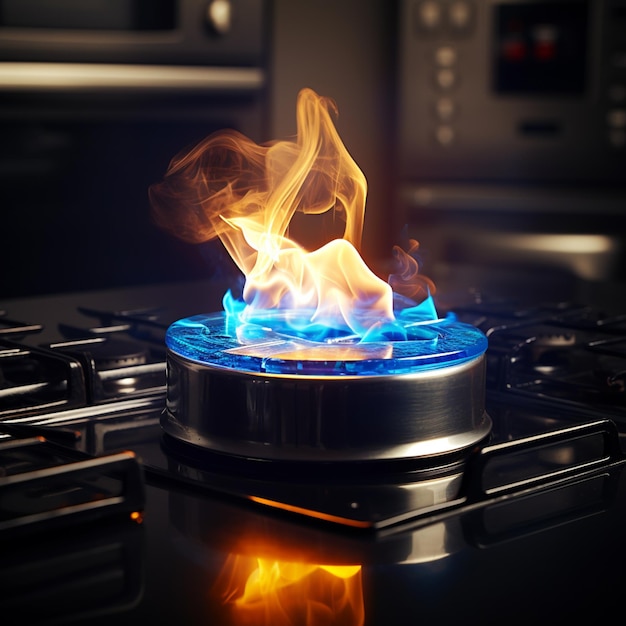 Concept of economic change in Europe Blue flame burning gas of a gas cooking stove gas burners