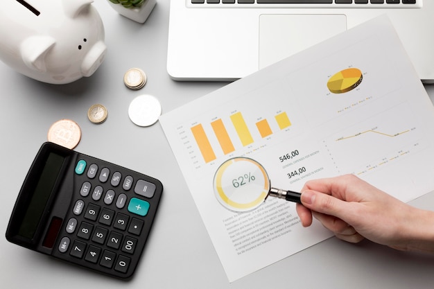 Concept of economy with piggy bank and charts