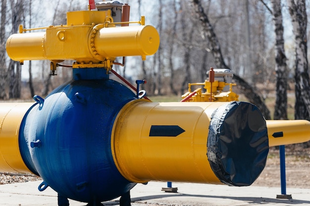 Concept of end of gas supplies to Europe Ball valve of main gas pipeline with cut pipe