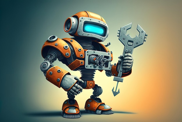 Concept of an engineer robot holding a wrench