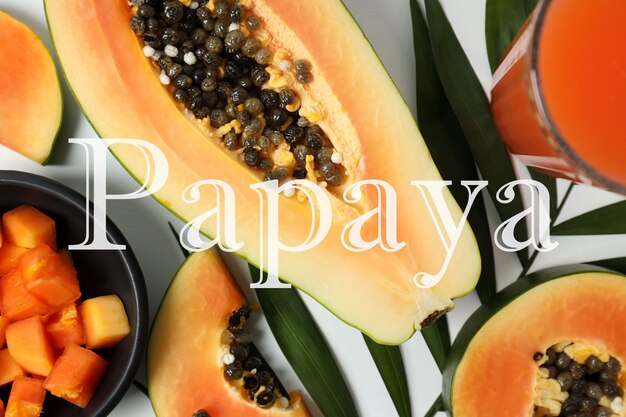 Concept of exotic fruit with papaya and text Papaya